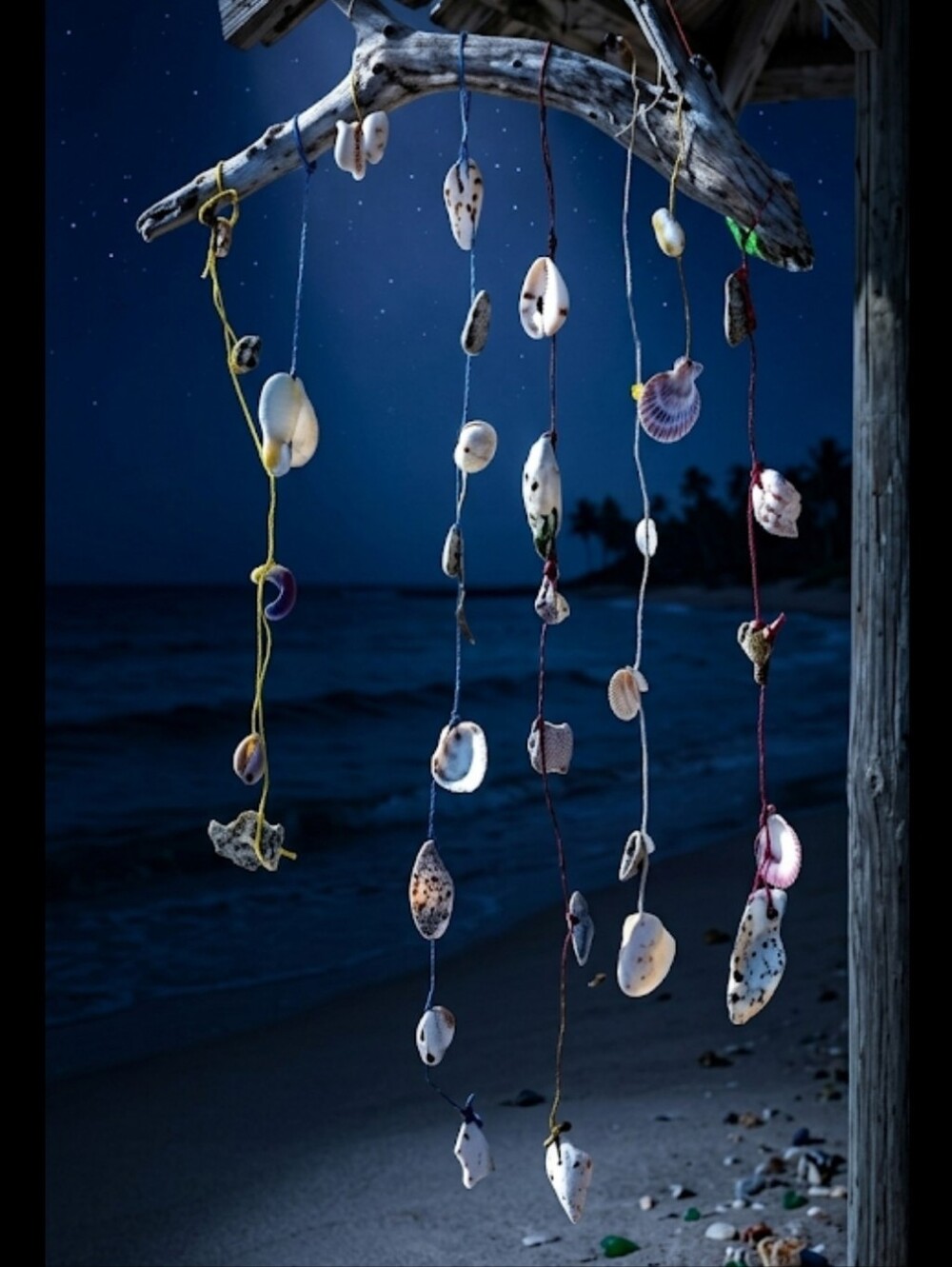 Seashell beads driftwood mobile handmade beachy